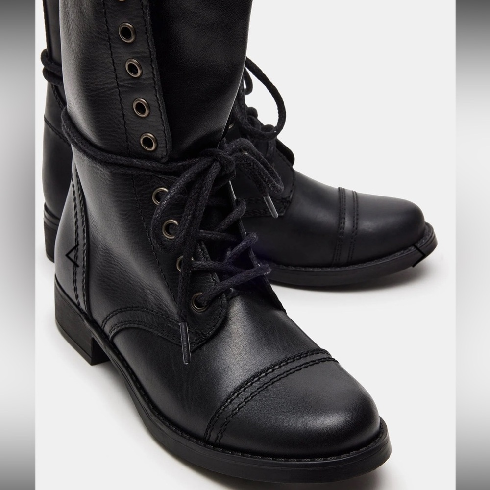 Steve Madden Tropa Leather Black Lace-Up Boots - Picture 4 of 6